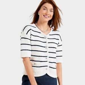 Talbots Plus Striped Cardigan Sweater Top Size 2X Preppy Coastal Old Money Crest